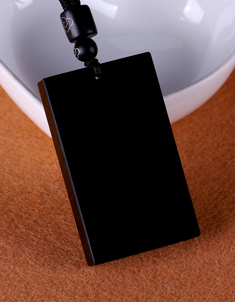 轩野 和田玉墨玉平安无事牌吊坠男女方形玉石墨绿无字牌挂件玉佩 大款