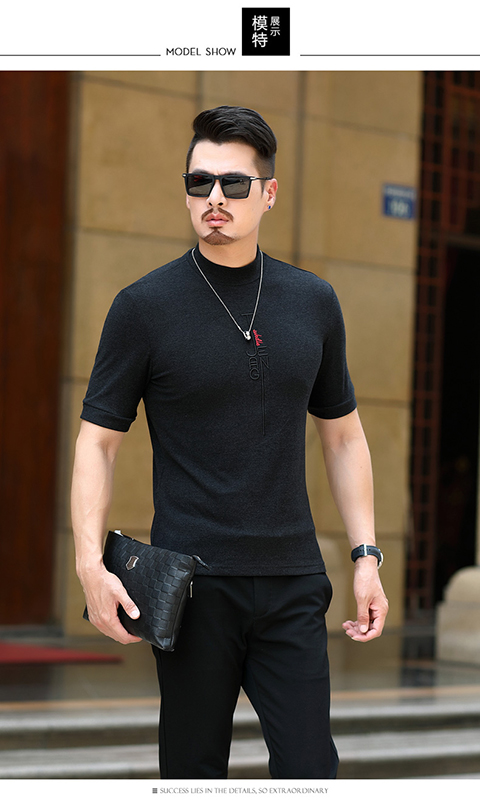 卡帝乐鳄鱼潮牌短袖男士圆领加绒恤半袖秋冬季潮流打底衫保暖加厚网红