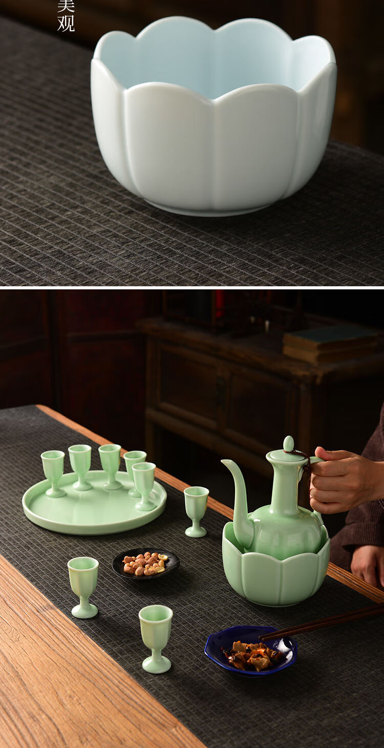 温酒器暖酒壶烫酒中式陶瓷酒具套装温酒壶黄酒中式家用白酒杯莲花一壶