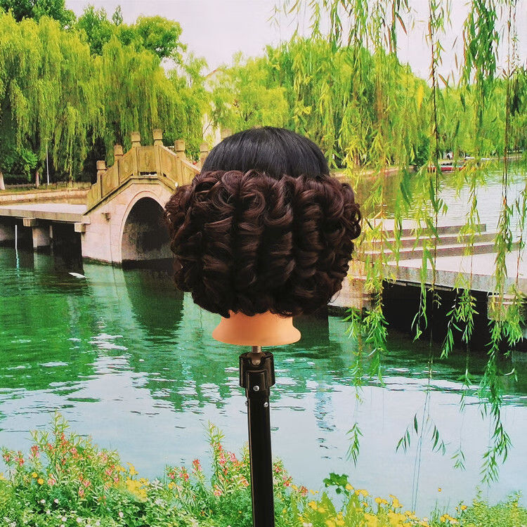 旗袍假发复古民国风盘头假发包短卷新娘盘发包造型发髻拉花卷发包浅