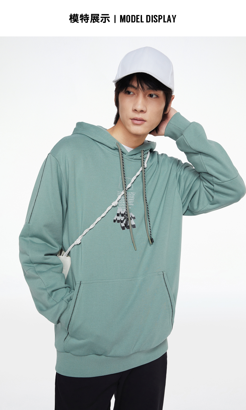 马克华菲旗舰店官网潮牌连帽卫衣男春秋季新款ins潮流清新减龄灰绿色