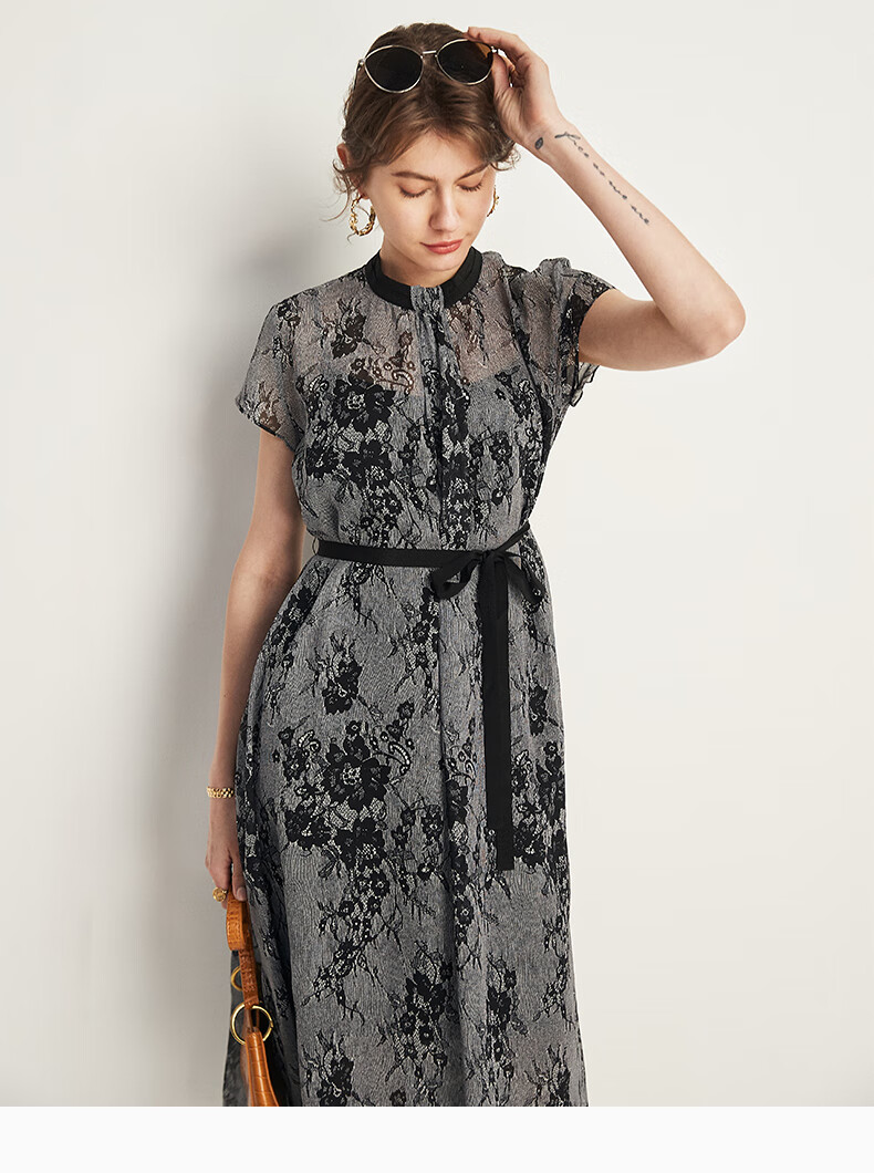 帕罗连衣裙女真丝夏季桑蚕丝年轻款长裙中长款修身法式复古时尚裙子黑