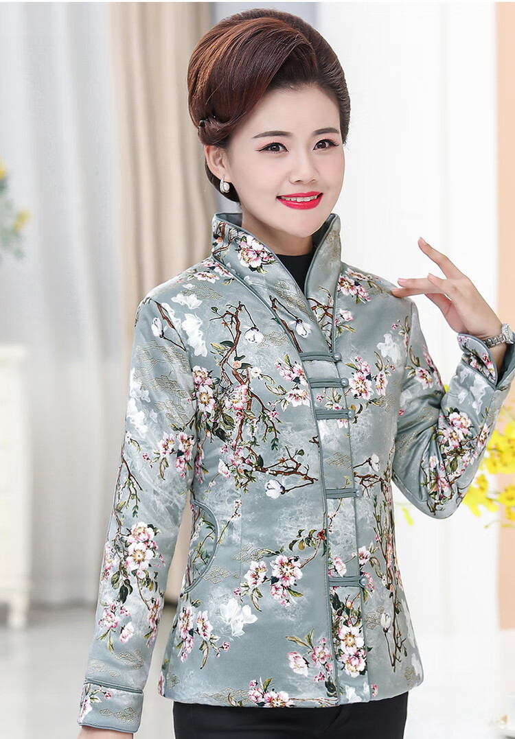 春秋短款外套碎花修身小棉袄女唐装小个子妈妈民族风轻薄保暖棉服