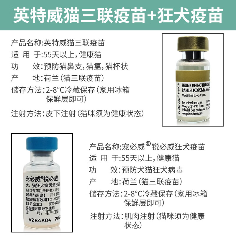 现货速发猫三联幼猫疫苗套餐进口荷兰英特威猫咪一套自打针狂犬猫三联
