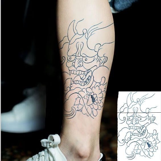 夏庄纹身贴大锦鲤小腿关公男女水纹身贴般若艺伎逼真花臂贴纸 火麒麟