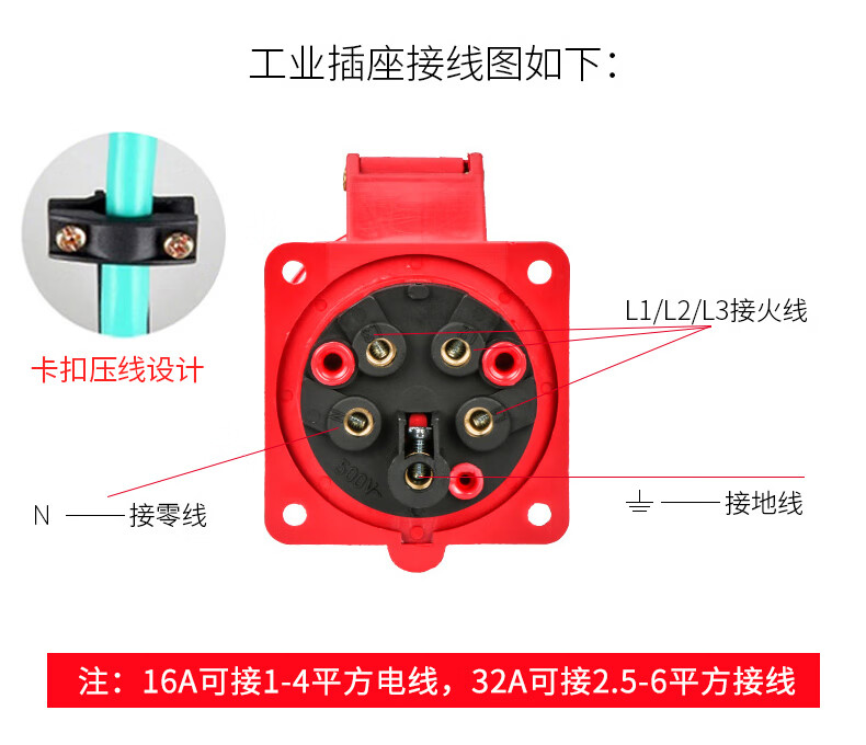 航空工業插頭16a三相電3芯4芯5芯32a防水ip44明裝暗裝插座 4芯插頭 四