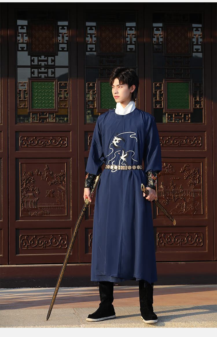 hkcz新品中国风宋制汉服男款汉服男宋制圆领袍刺绣花古风侠客帅气公子
