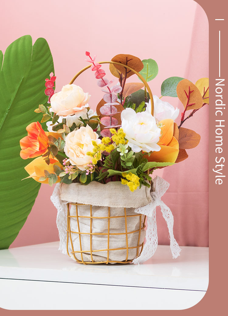 野餐仿真装饰花铁艺花篮仿真塑料花艺向日葵假花花束野餐花拍摄道具