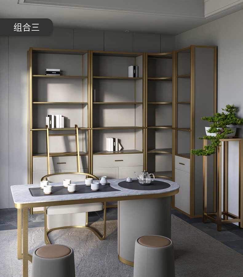 90度墙角书柜置物架简约现代办公室多层创意书架 意式轻奢【右圆幅】