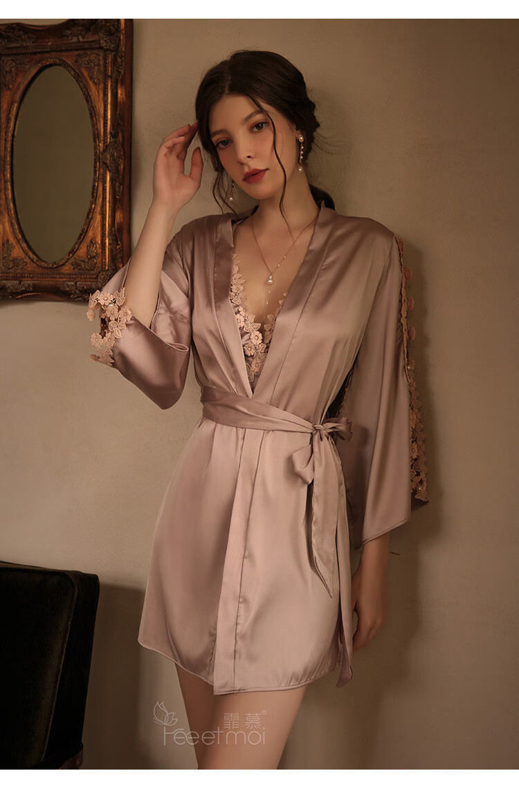 霏慕 情趣内衣女诱惑性感吊带蕾丝居家睡衣睡裙套装 【睡裙-t裤】