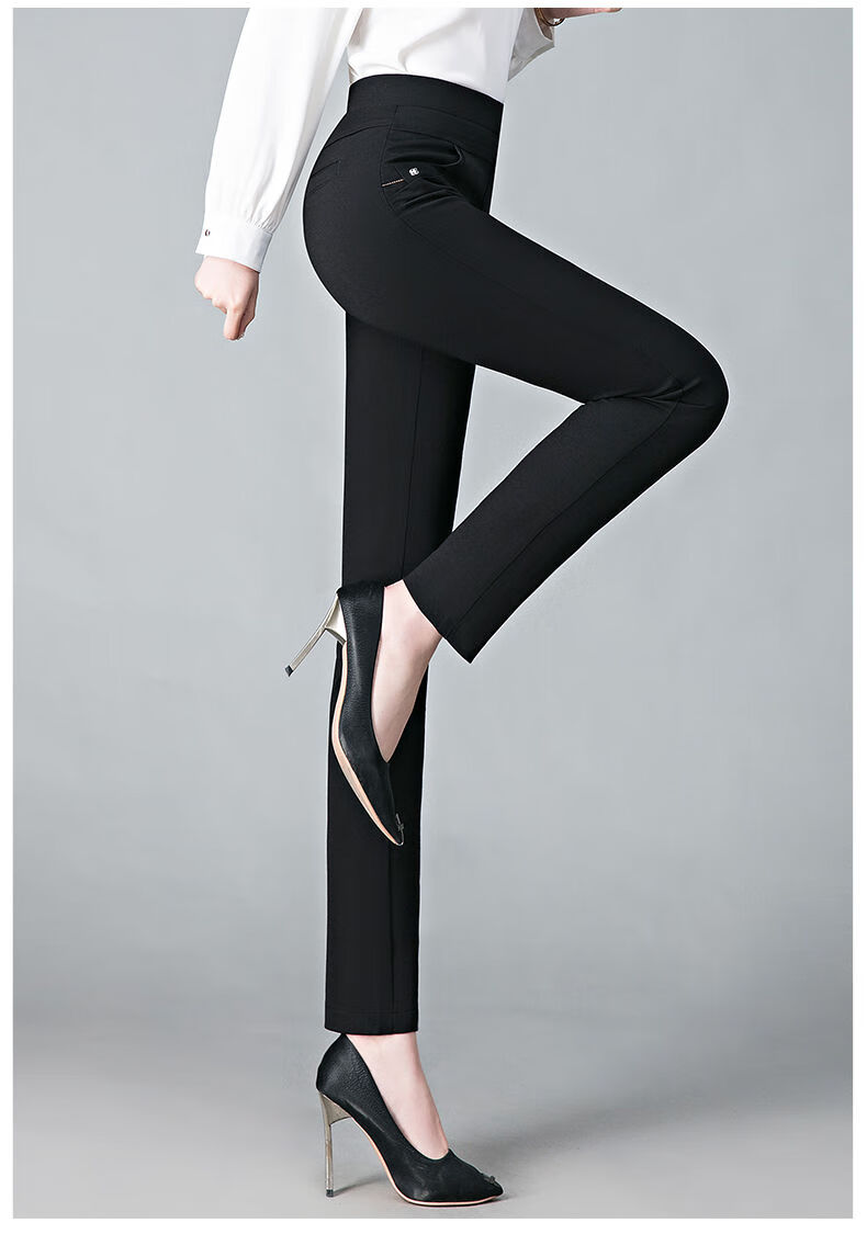 郑州高端女裤专柜剪标撤柜女装春夏季妈妈裤子女休闲铅笔裤黑色大码