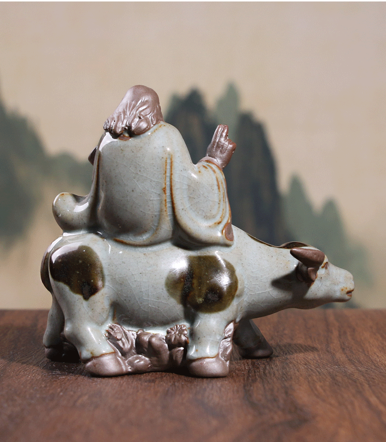 老子摆件老子像摆件新古典创意陶瓷哥窑老子骑牛摆件客厅书房茶室装饰