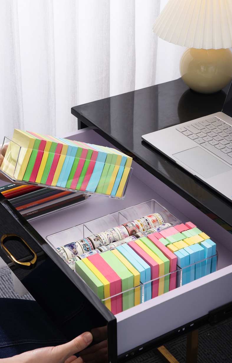 便利贴收纳盒亚克力透明桌面亚克力文具杂物办公室便签分隔多格置物架