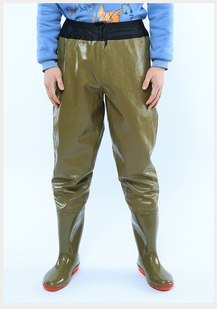 达瓦下水裤同款齐腰下水裤超轻耐磨防水半身加厚抓鱼皮叉裤男涉水雨裤