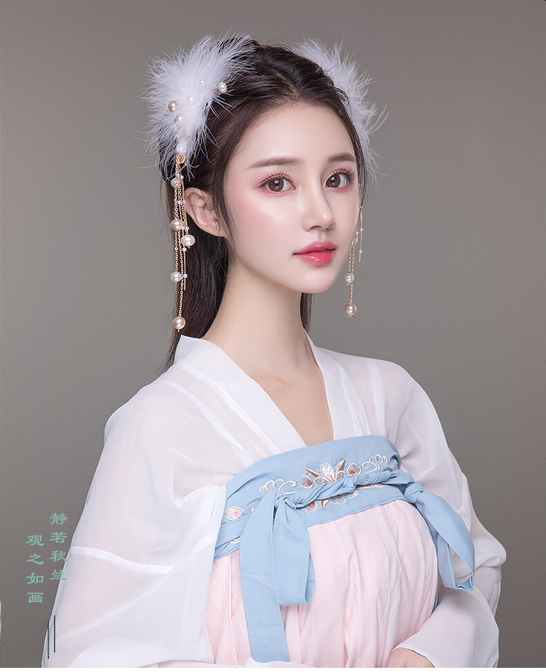 曼语纯汉服头饰女儿童古风仙气羽毛发饰全套古典舞蹈发型古装发髻配