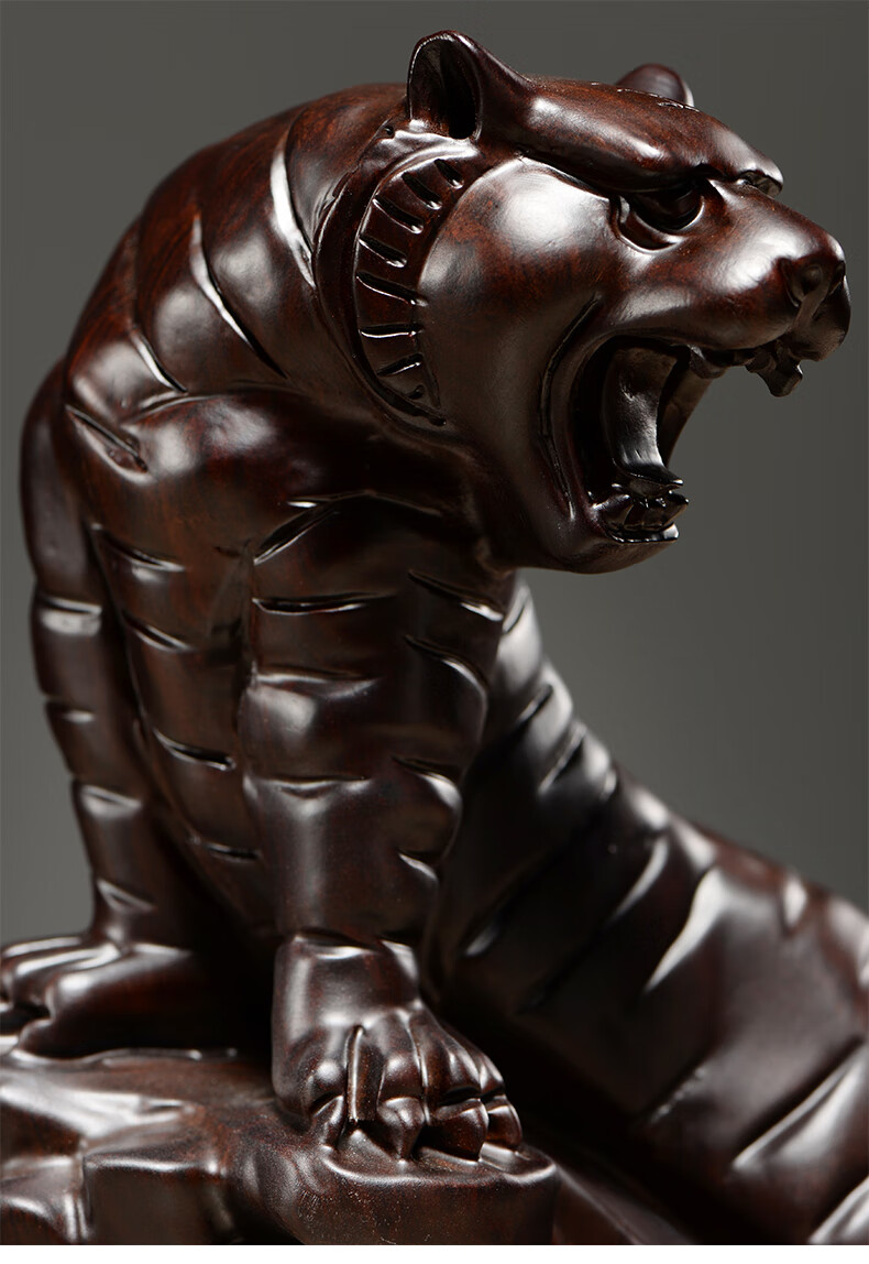 大腾年木雕老虎摆件实木十二生肖上山木虎家居客厅办公装饰工艺礼品