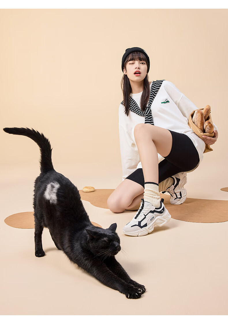 安踏女鞋兔子鞋2022新款夏季关晓彤老爹鞋子厚底增高运动鞋女 象牙白