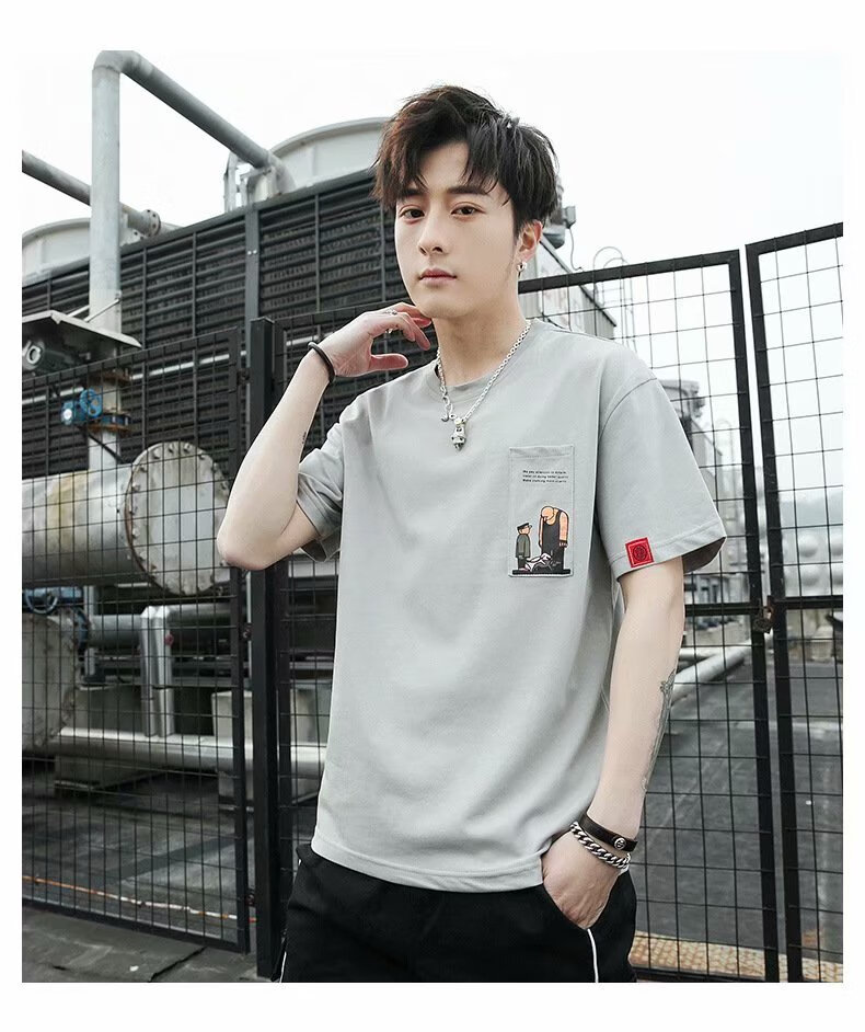 潮朝短袖t恤男夏季五分袖t恤男士韩版中袖潮流5分短袖上衣服167短袖