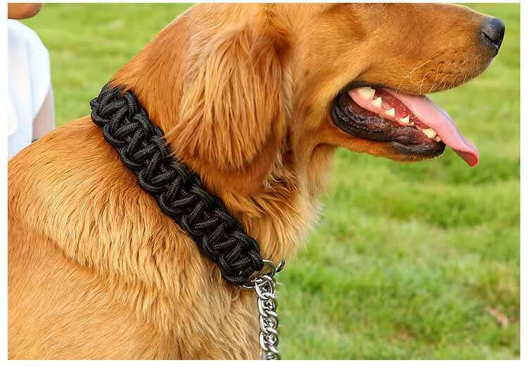 狗狗链项圈中大型犬脖圈德牧罗威纳金毛脖套颈圈双排加厚狗项圈军绿