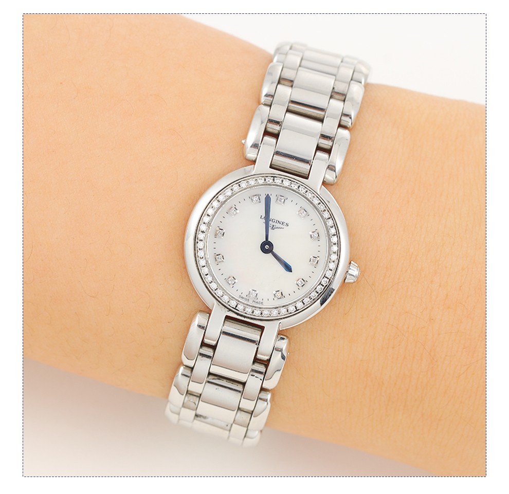 【二手95新】浪琴 优雅心月系列贝母银白盘镶钻石英女表l8.109.0.87.