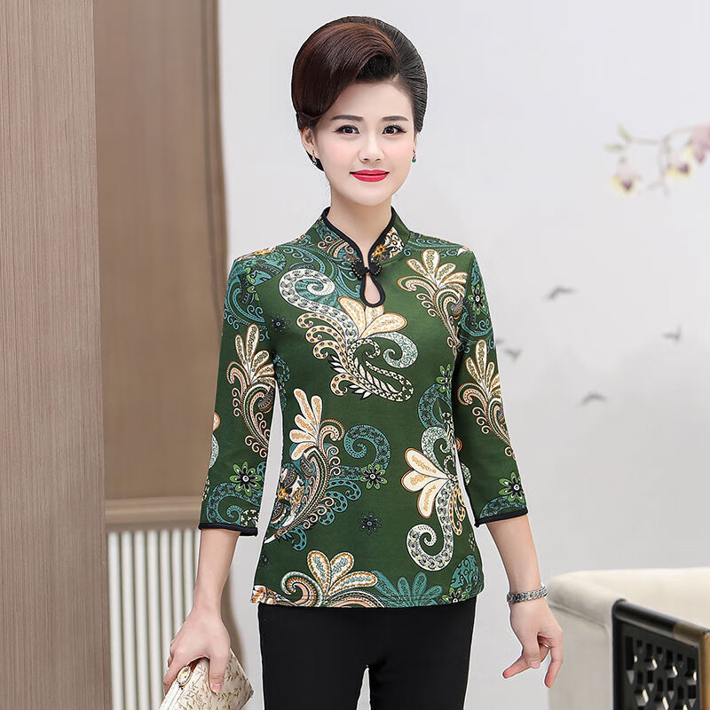 gioio 女士唐装汉服春夏妈妈春装洋气民族风小衫50岁中老年女时尚碎花