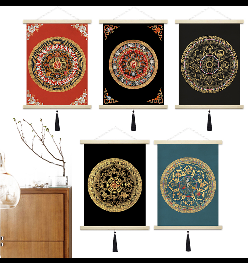 魅纺唐卡坛城挂画布艺西藏民族风墙饰挂毯酒店大堂客