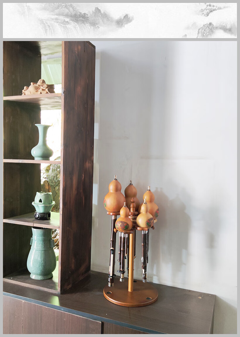 民族乐器架桌面座架倒放排水葫芦丝挂钩调通用展示架子原木色3层