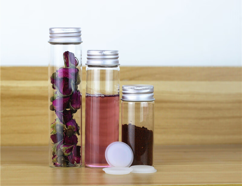 高硼硅透明玻璃瓶小药瓶5ml5060100ml样品瓶糖果瓶密封罐160ml铝盖