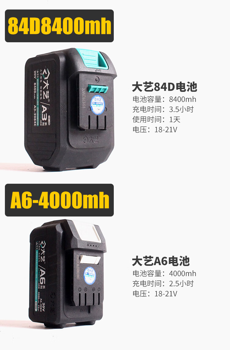 適用大藝電池電動扳手a3電池48v88vf手電鑽12v16v20v角磨機a6電池大藝