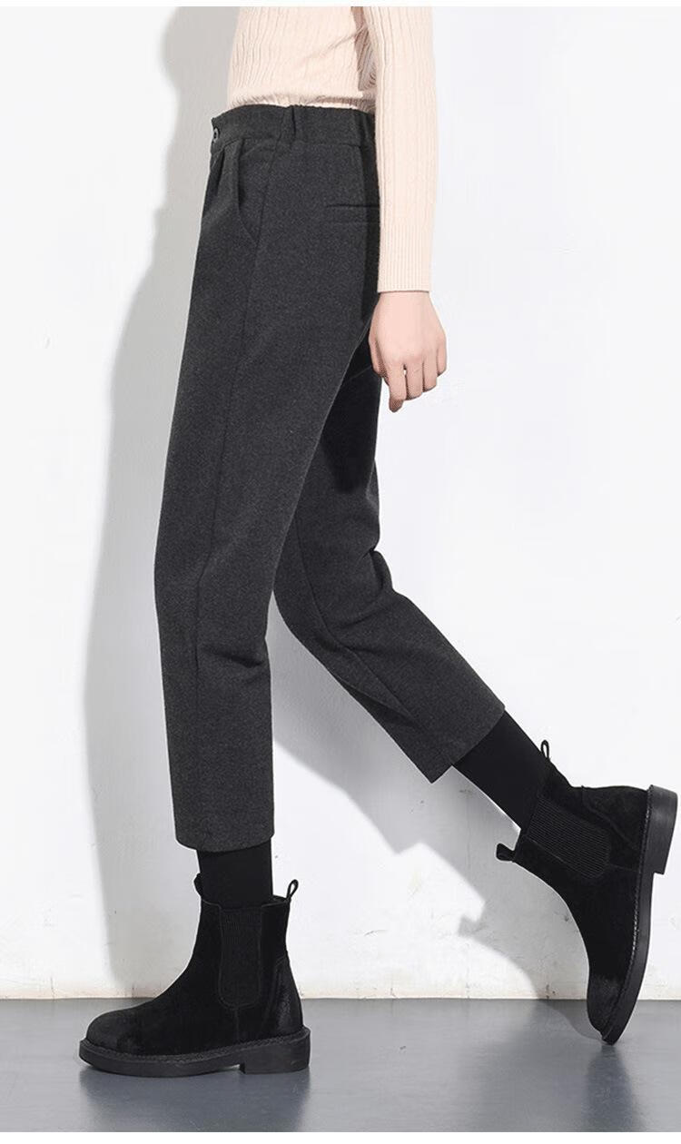 休闲裤上新女装新款裤子女八分小个子毛呢裤哈伦裤毛呢老爹裤女秋冬