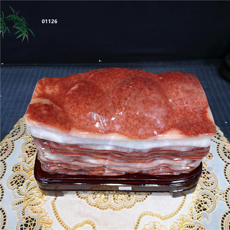 猪肉石奇石猪肉石天然原石观赏石红烧肉腊肉五花肉玉石收藏装饰摆件