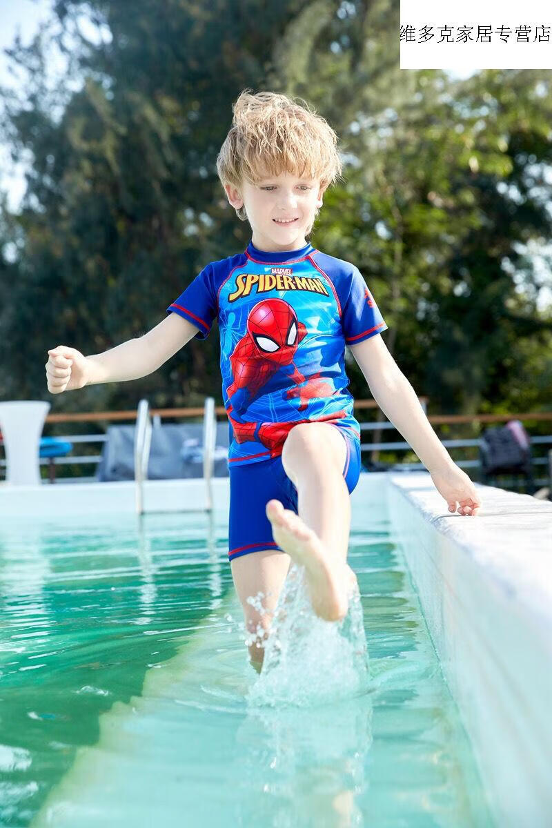 迪士尼潜水服儿童泳衣男童连体美国队长防晒泳装中大童卡通速干游泳衣