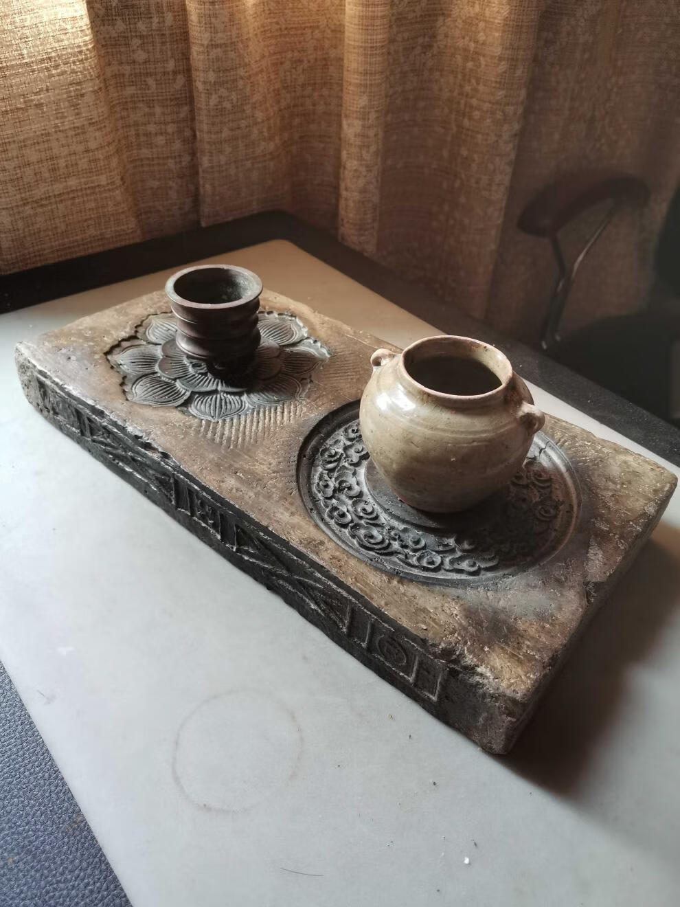 汉砖茶台 汉砖小铺 汉砖 茶台 古砖 砚台 壶承 干泡台 宝相花 祥云款