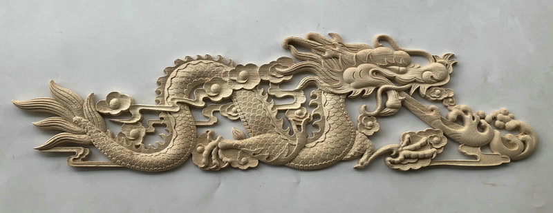 东阳木雕古建筑 中式龙凤戏珠 双龙戏珠 实木贴花 背景墙装饰木花 e款