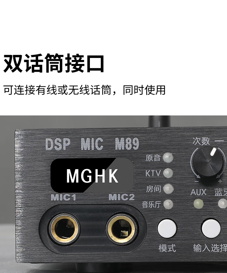 无线话筒一拖二前级效果器家庭麦防啸叫ktv会议家用卡拉ok混响声卡级