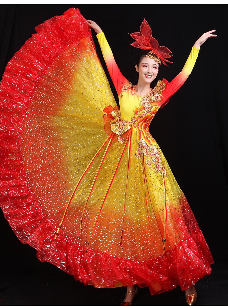 开场舞大摆裙演出服开场舞大摆裙2021新款大气春晚开场舞服装歌伴舞裙