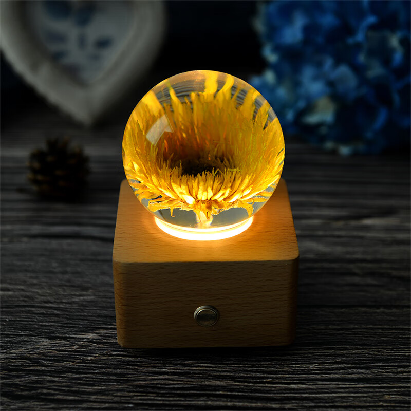 永生花音乐盒永生花向日葵鲜花摆件标本水晶球夜灯蓝牙音乐盒生日情人