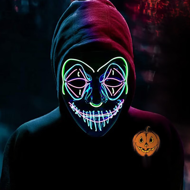 小丑面具发光万圣节v字狼人杀鬼脸全脸舞会蹦迪男女 嘻哈双眼怪 冰蓝