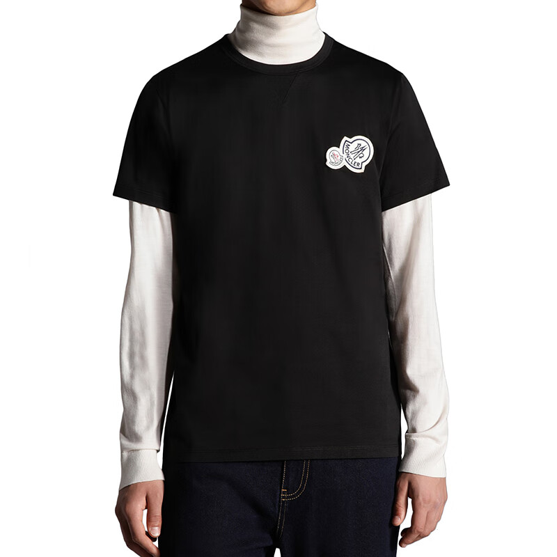【包税】moncler/蒙克莱 22年秋冬新款 男士黑色纯棉logo贴片短袖t恤h