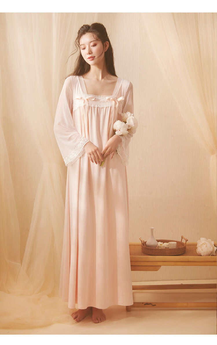 维多利亚宫廷风汉服睡裙女春秋舒适长袖古风国风齐胸襦裙方领可爱