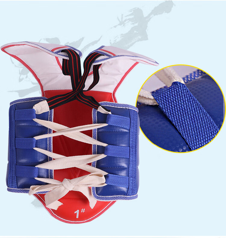 跆拳道护具全套儿童跆拳道头盔肩膀护具跆拳道护胸六件套护具 草席纹