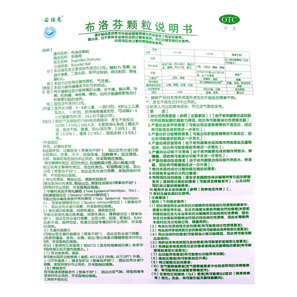 小安瑞克 布洛芬颗粒 0.