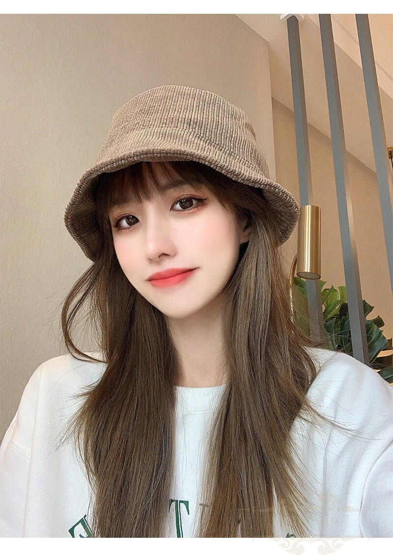 cutup品牌渔夫帽女手感好灯芯绒渔夫帽女秋冬韩版潮百搭复古日系水桶