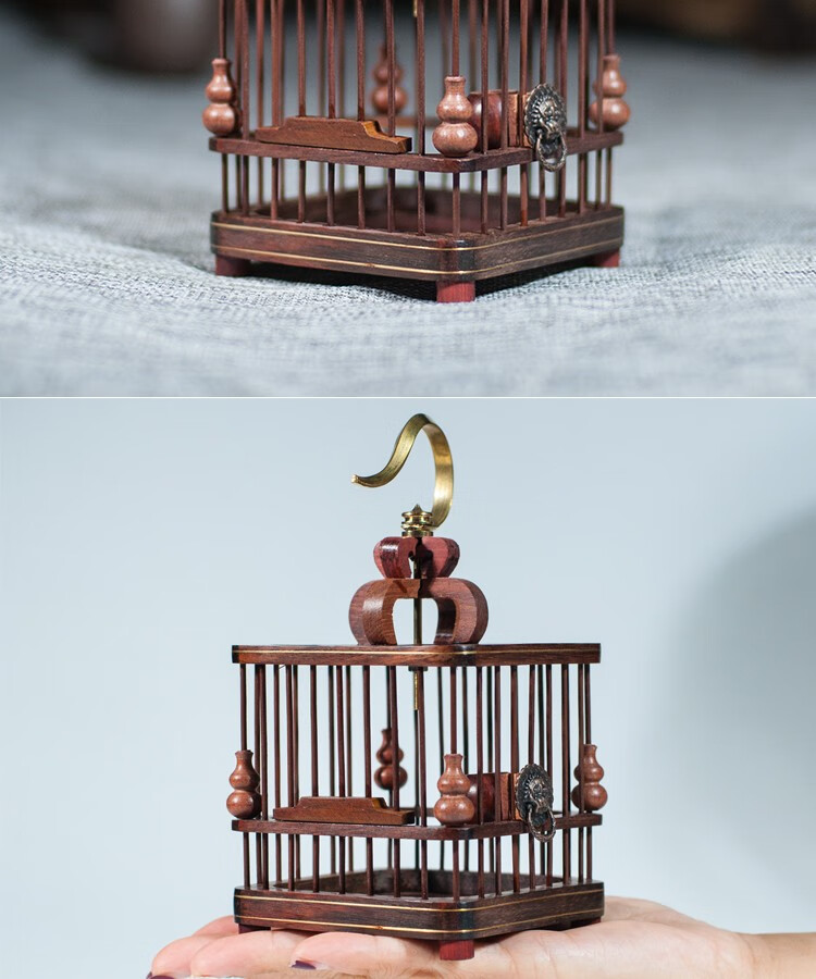 梦 蝈蝈笼子 手工制作葫芦笼子圆顶平顶红木蝈蝈笼鸣虫笼子宠物用具