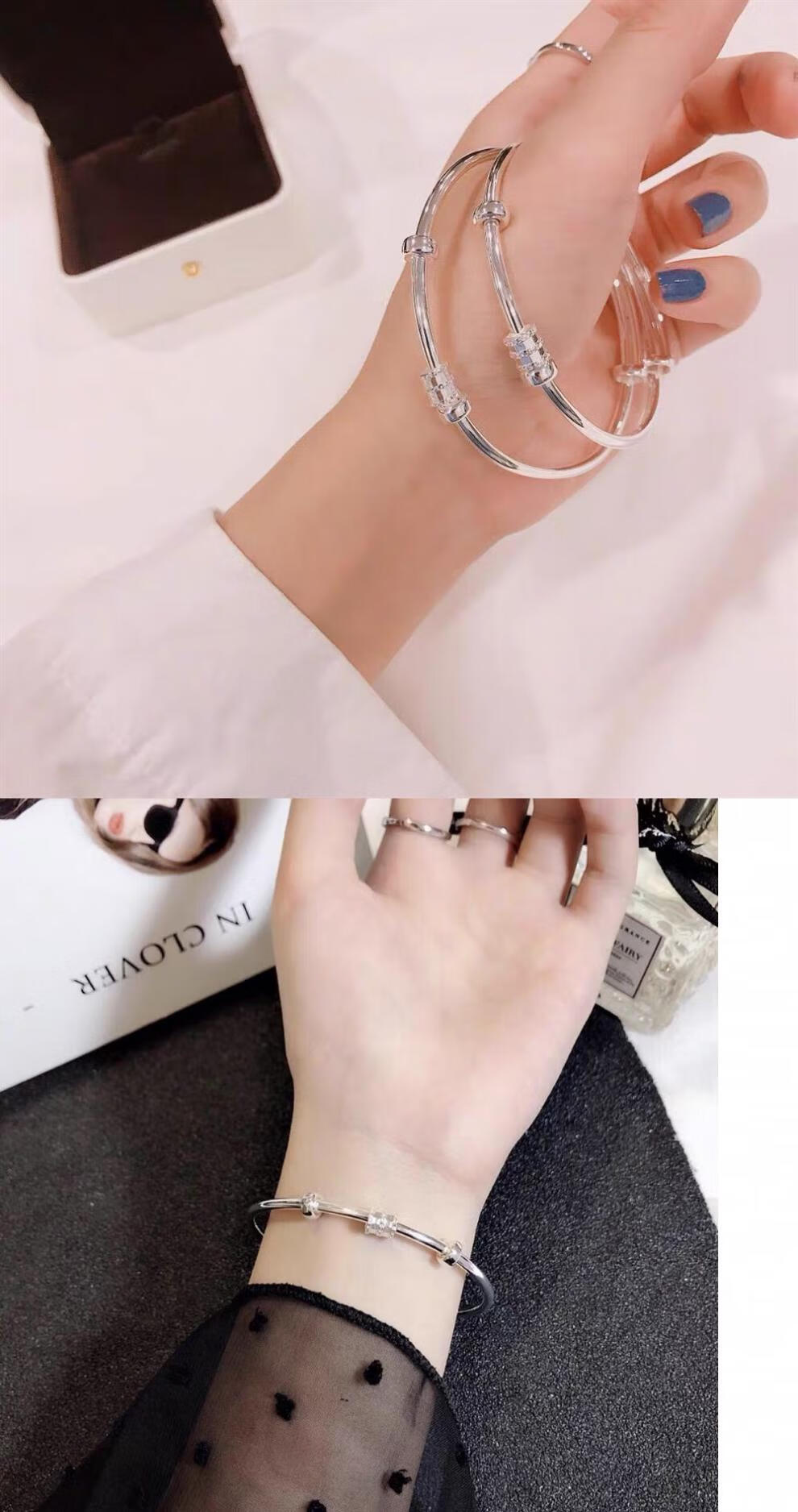 老凤祥和纯银手镯女s小蛮腰实心足银百搭年轻款送女友闺蜜礼物 四叶草