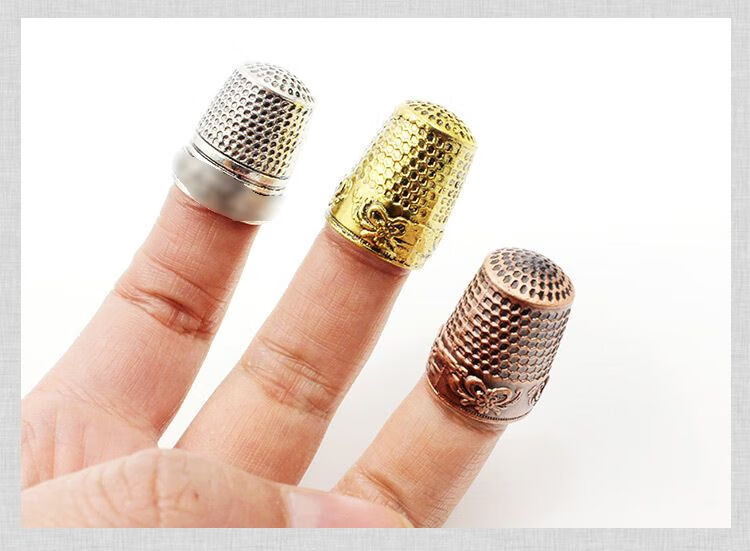 护指金属甲压线护手指可调节指套防滑手工家用金属多功能戒指顶针铜色