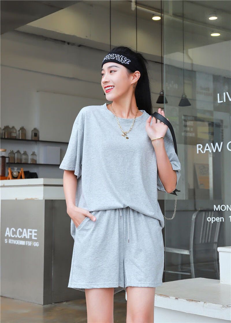 洋气短裤两件套矮个子胖女孩穿搭棉质夏装运动休闲女时尚宽松简约百搭