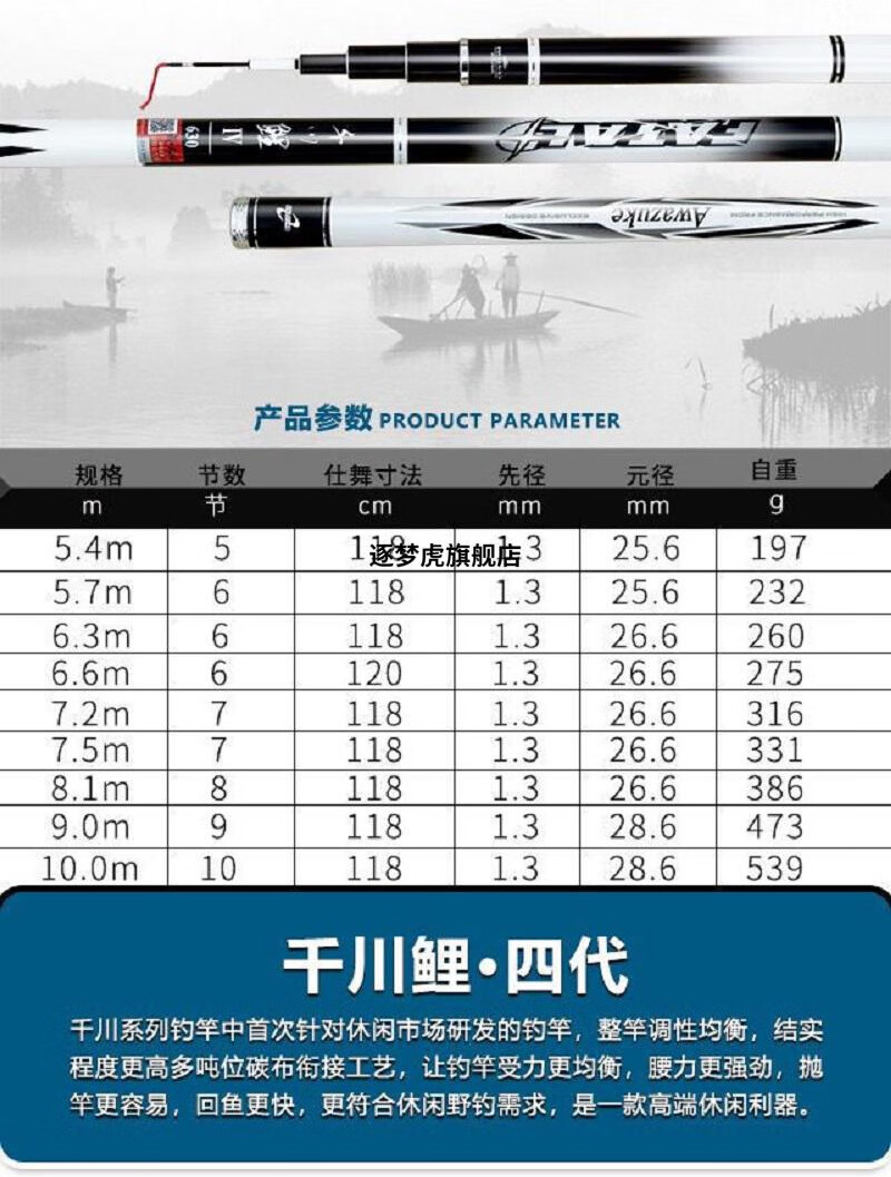 2022新款武汉天元邓刚官方旗舰千川鲤4四代浪尖大物钓鱼竿十大名伦