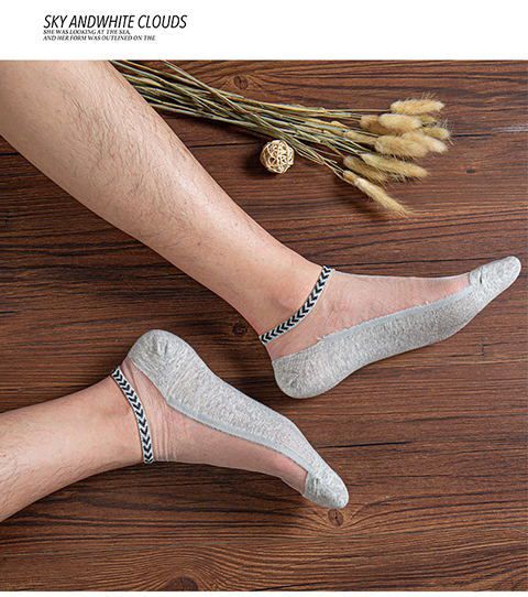 冰丝船袜男穿袜夏天男薄袜丝袜男士夏季棉底玻璃丝透明丝袜商务休闲冰