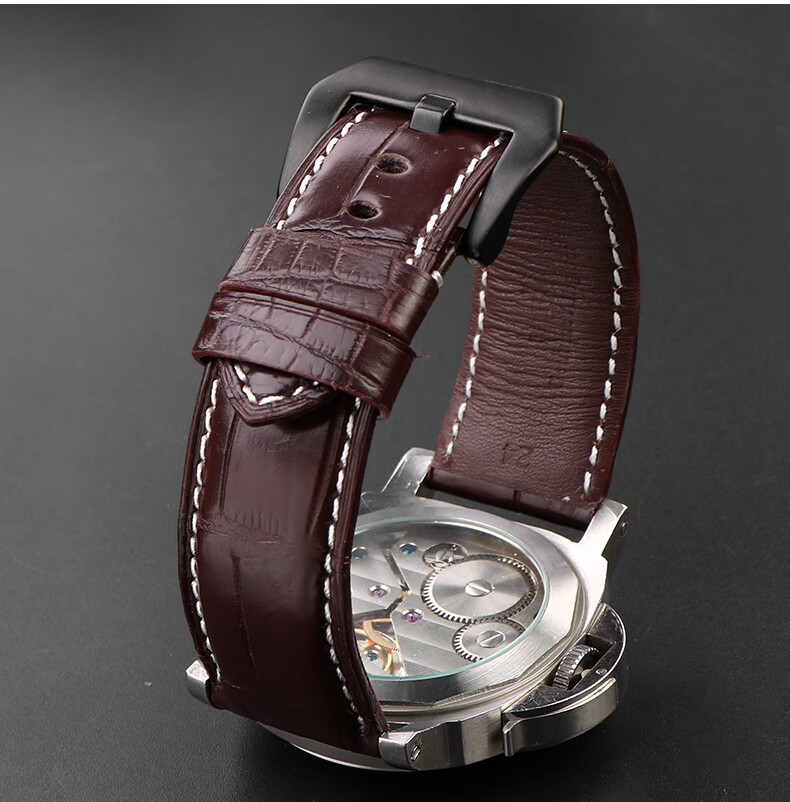 适用沛纳海鳄鱼皮真皮表带男panerai1950系列pam2224mm棕色黑色扣22mm